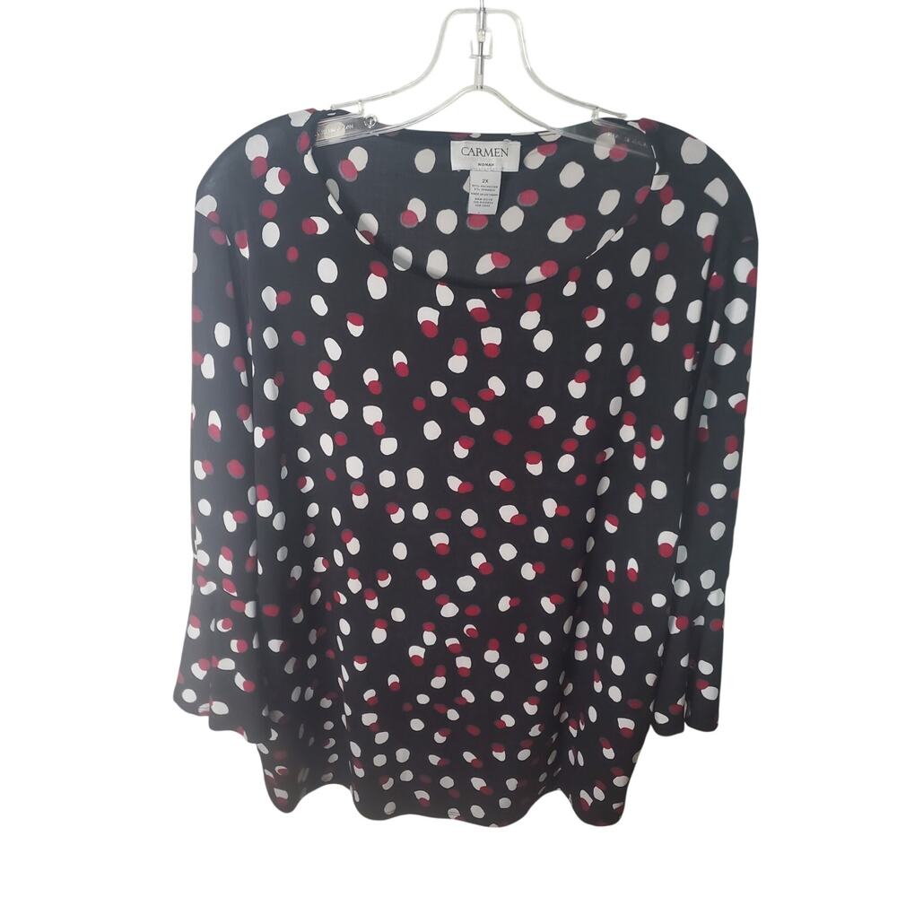 CARMEN Carmen Marc Valvo Black/White/Crimson Blouse, 2X